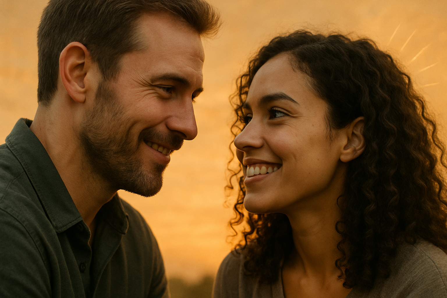 Brian Begin A man and woman sit close together, smiling at each other against a warm, golden sunset background. Brian Begin Podcast